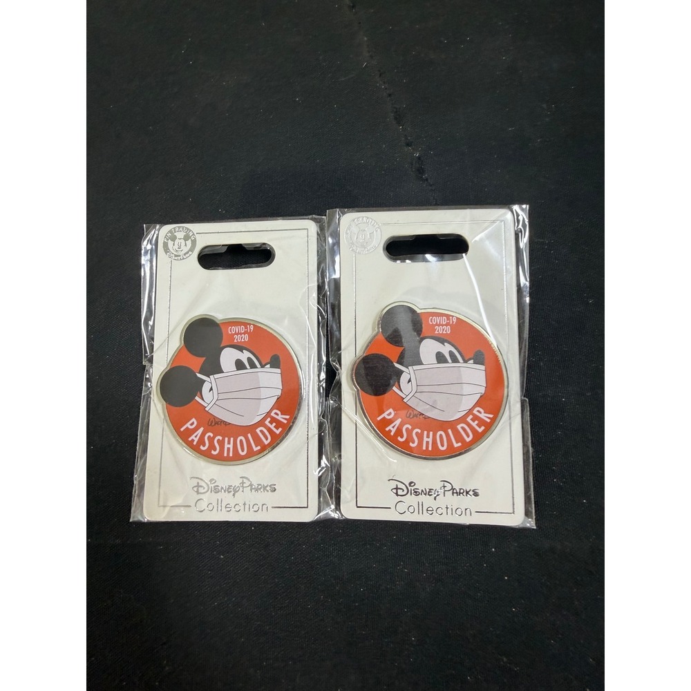 Disney Mickey Passholder Pin 2-Pack OS Orange New 2020 COVID Mask Disney Parks